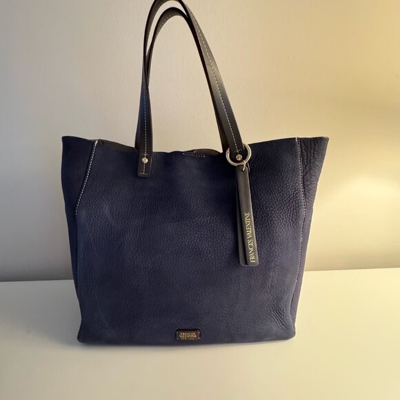 Frances Valentine Margaret Navy Nubuck Leather Tote Exceptional Condition - Picture 2 of 11